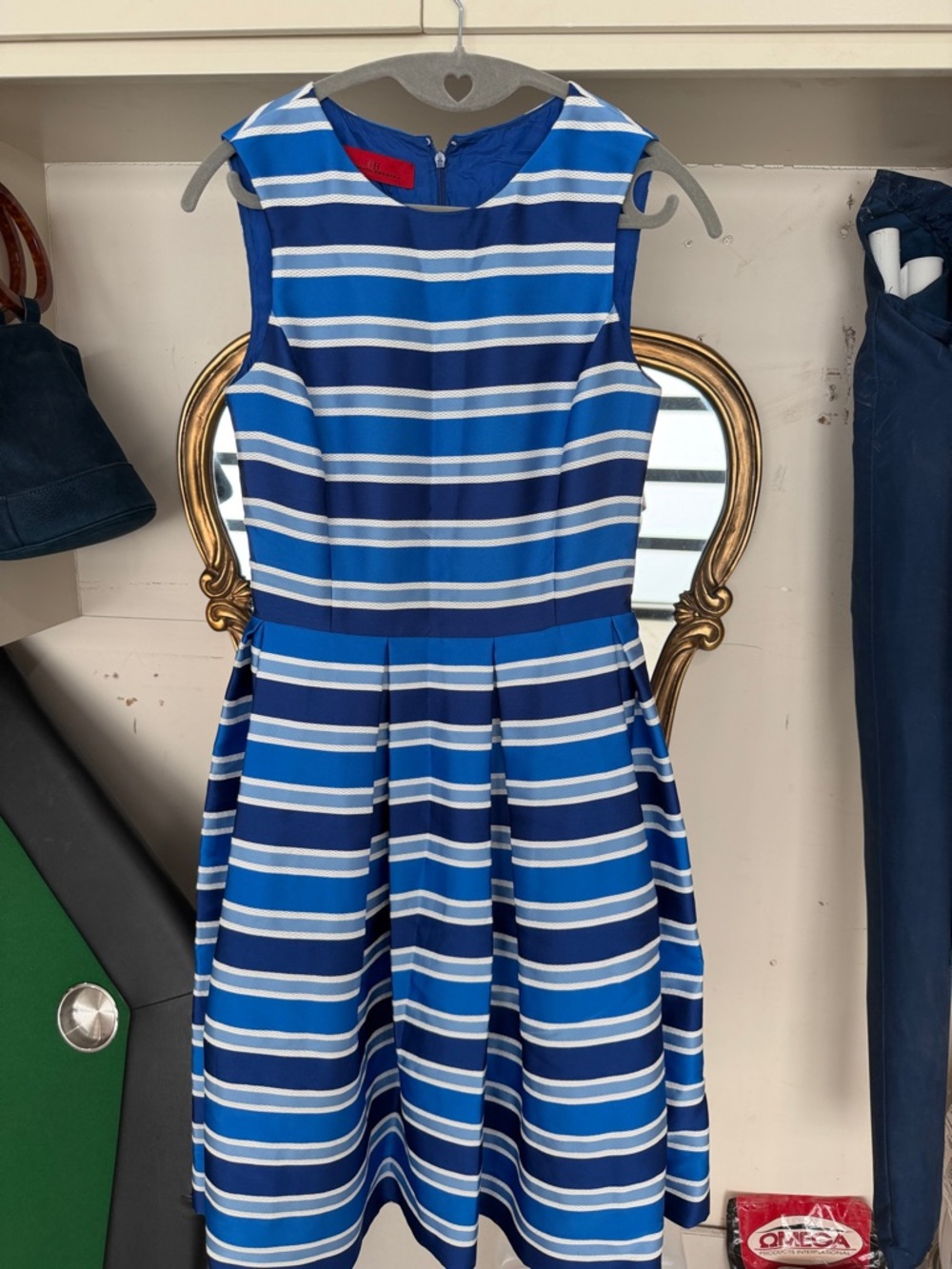 Carolina Herrera Blue and White Striped High-Low Dress